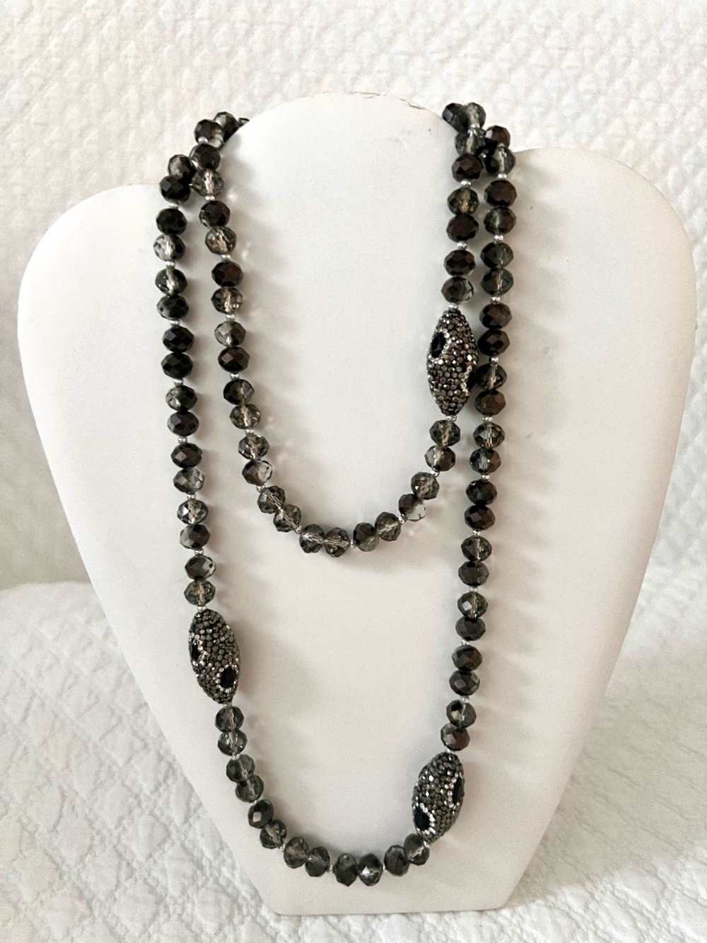 NWT GARDENIA LONG SIMULATED SMOKE QUARTZ  PENDANT LONG NECKLACE PARTY JEWELRY